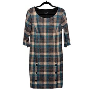 Connected Apparel Cottagecore Academia Plaid Button Dress Women 10 Preppy Mod